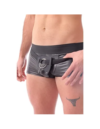 Cinturón-arnés masculino 3 en 1 con aros intercambiables - jugar en pareja doble penetración - negro y correa regulable. | Infar