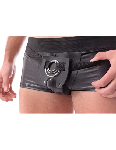 Cinturón-arnés masculino 3 en 1 con aros intercambiables - jugar en pareja doble penetración - negro y correa regulable. | Infar