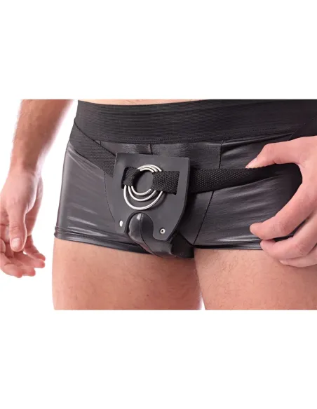 Cinturón-arnés masculino 3 en 1 con aros intercambiables - jugar en pareja doble penetración - negro y correa regulable. | Infar