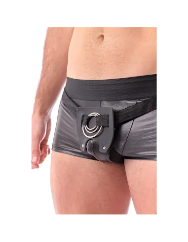 Cinturón-arnés masculino 3 en 1 con aros intercambiables - jugar en pareja doble penetración - negro y correa regulable. | Infar