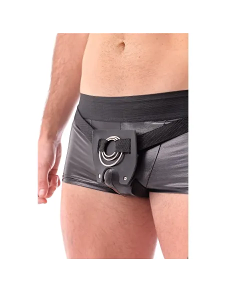 Cinturón-arnés masculino 3 en 1 con aros intercambiables - jugar en pareja doble penetración - negro y correa regulable. | Infar