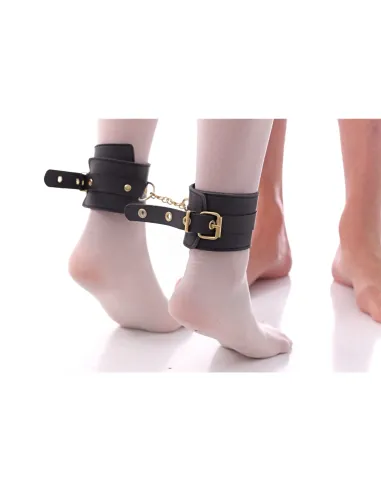 Esposas luxury tobillo con cadena negro y herrajes dorados | Infarta fetish | Esposas