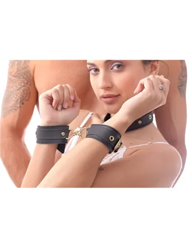 Esposas luxury con cadena negro y herrajes dorados | Infarta fetish | Esposas