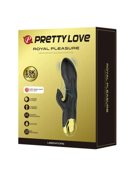 Vibrador gold royal pleasure succionador de clitoris 7 funciones silicona usb recargable 19cm x 3,6cm | Pretty love | Rabbits