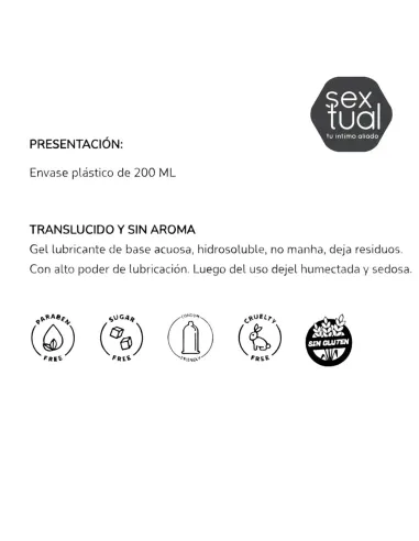 Gel lubricante intimo neutro 200ml | Sextual | Intimos