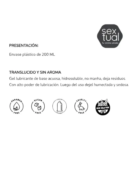Gel lubricante intimo neutro 200ml | Sextual | Intimos
