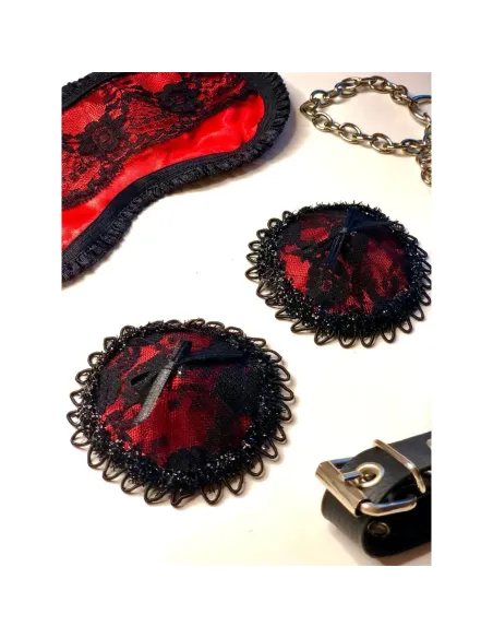 Atractivas pezoneras de raso y puntillas en rojo pasión | Infarta fetish | Descuentos y promociones