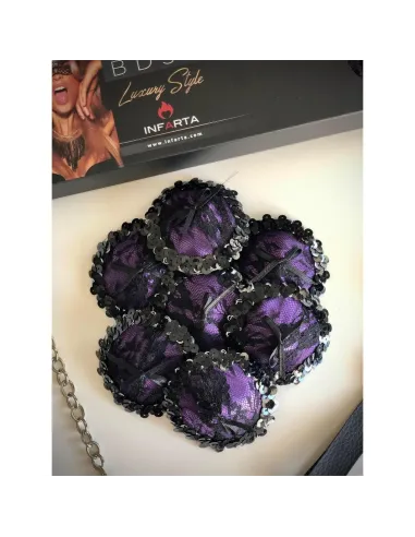 Delicadas pezoneras de raso y puntillas en violeta | Infarta fetish | Descuentos y promociones