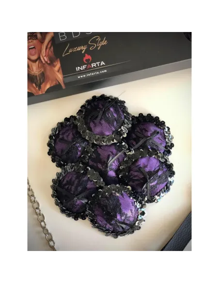 Delicadas pezoneras de raso y puntillas en violeta | Infarta fetish | Descuentos y promociones