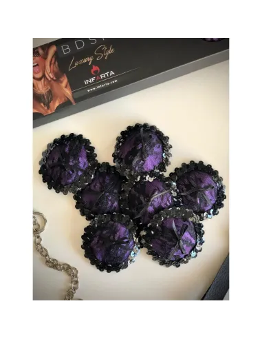 Delicadas pezoneras de raso y puntillas en violeta | Infarta fetish | Descuentos y promociones