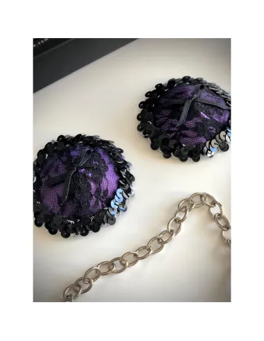 Delicadas pezoneras de raso y puntillas en violeta | Infarta fetish | Descuentos y promociones