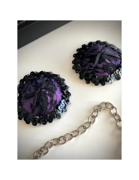 Delicadas pezoneras de raso y puntillas en violeta | Infarta fetish | Descuentos y promociones
