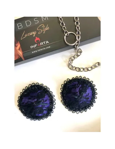 Antifaz y pezoneras de raso y puntilla color violeta -infarta sens- | Infarta fetish | Baby dolls