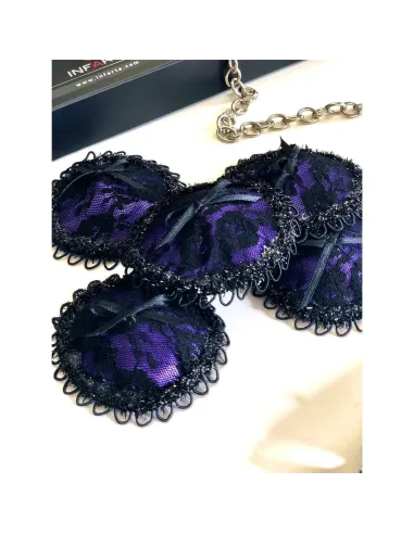 Antifaz y pezoneras de raso y puntilla color violeta -infarta sens- | Infarta fetish | Baby dolls