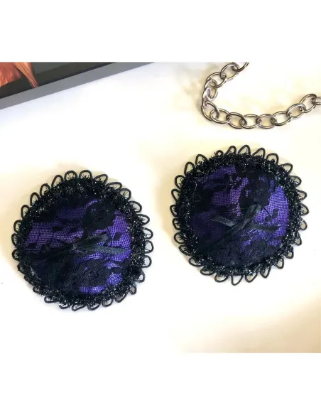 Antifaz y pezoneras de raso y puntilla color violeta -infarta sens- | Infarta fetish | Baby dolls