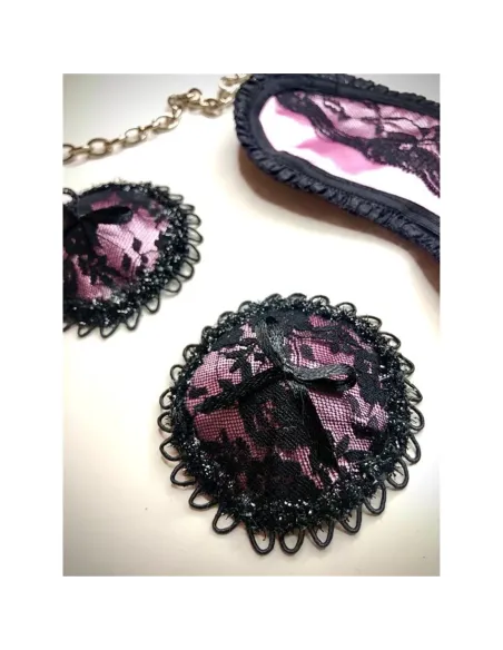 Antifaz y pezoneras de raso y puntilla color rosa -infarta sens- | Infarta fetish | Accesorios y outfits