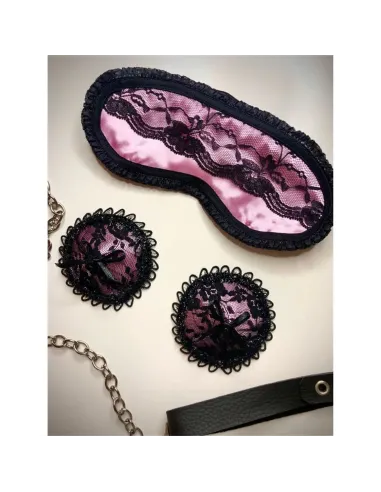 Antifaz y pezoneras de raso y puntilla color rosa -infarta sens- | Infarta fetish | Accesorios y outfits