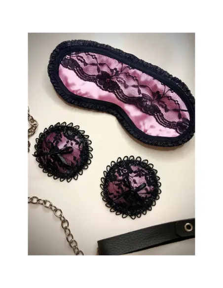 Antifaz y pezoneras de raso y puntilla color rosa -infarta sens- | Infarta fetish | Accesorios y outfits