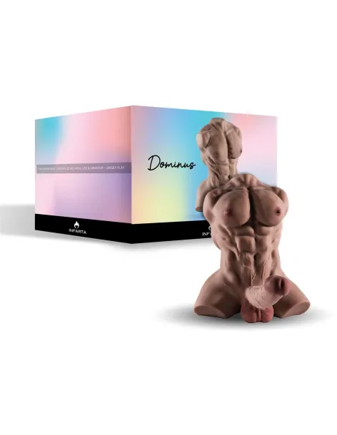Dominus – compact muscle torso with hyper-realistic dildo penis & ass with vibrator - marron | Infarta toys | Torsos