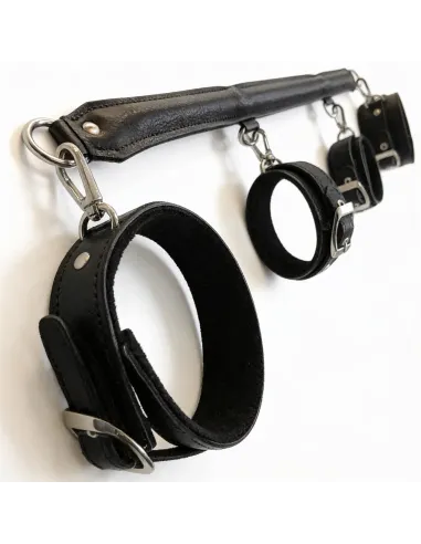 Cepo doble con esposas de mano y tobillo con mosqueton desmontable | Infarta fetish | Inmovilizadores