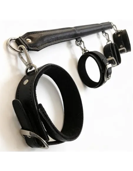 Cepo doble con esposas de mano y tobillo con mosqueton desmontable | Infarta fetish | Inmovilizadores