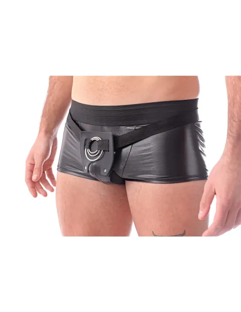 Cinturón-arnés masculino 3 en 1 con aros intercambiables - jugar en pareja doble penetración - negro y correa regulable. | Infar