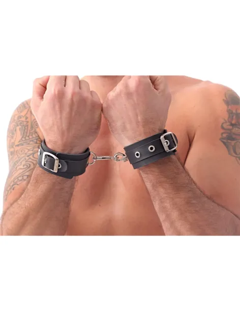 Esposas con mosquetón doble - eco-cuero negro | Infarta fetish | Esposas