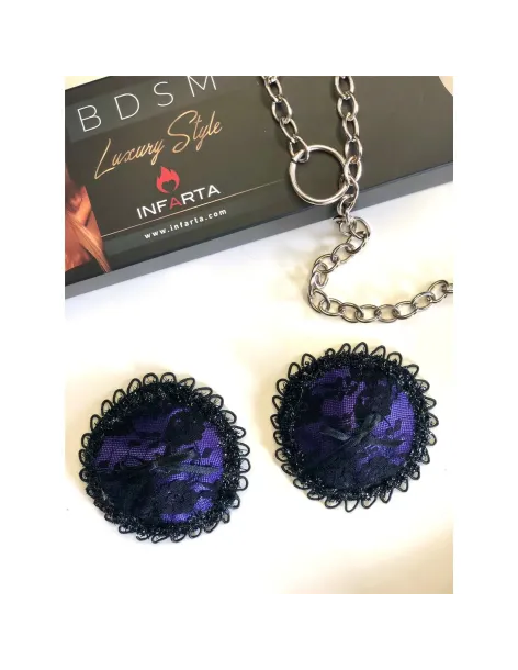 Antifaz y pezoneras de raso y puntilla color violeta -infarta sens- | Infarta fetish | Baby dolls