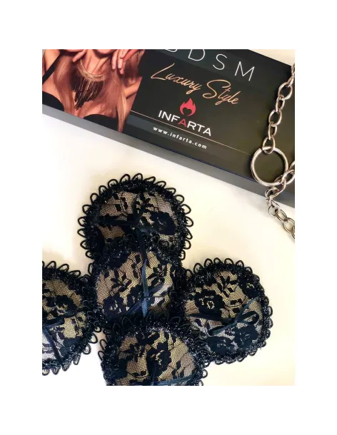 Antifaz y pezoneras de raso y puntilla color champagne -infarta sens- | Infarta fetish | Baby dolls