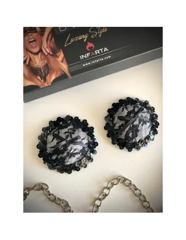 Sugerentes pezoneras de raso y puntillas en peltre | Infarta fetish | Descuentos y promociones