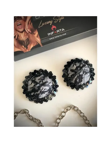 Sugerentes pezoneras de raso y puntillas en peltre | Infarta fetish | Descuentos y promociones