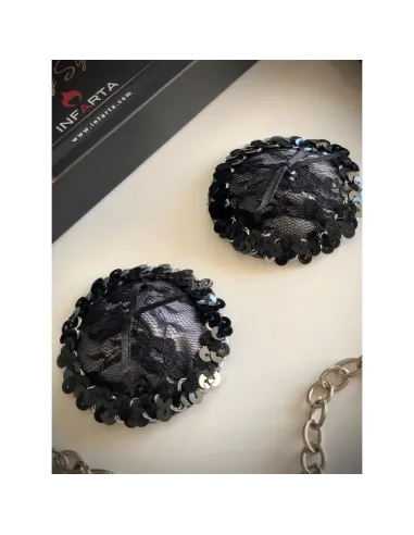 Sugerentes pezoneras de raso y puntillas en peltre | Infarta fetish | Descuentos y promociones