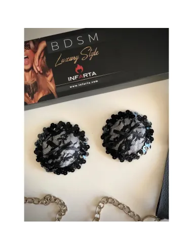 Sugerentes pezoneras de raso y puntillas en peltre | Infarta fetish | Descuentos y promociones