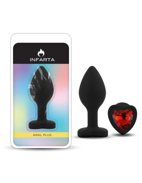 Anal plug heart love silicone small black plug - red diamond | Infarta toys | Plugs