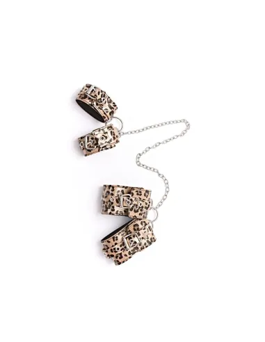 Esposas de mano y tobillo con cadena larga - eco cuero animal print dorado | Infarta fetish | Esposas