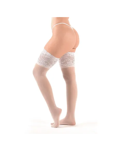 Medias lycra con puntilla ancha xl blanco | Malena | Medias