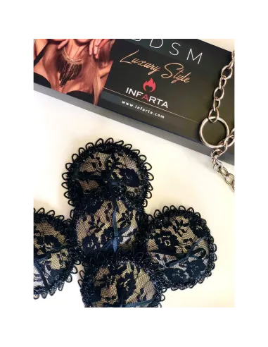Antifaz y pezoneras de raso y puntilla color champagne -infarta sens- | Infarta fetish | Baby dolls