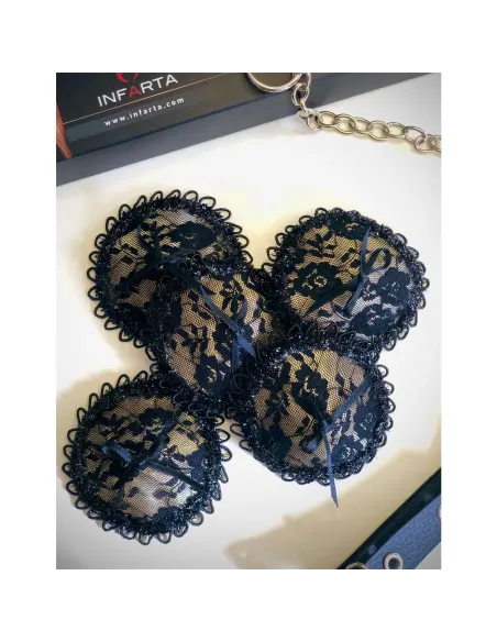 Antifaz y pezoneras de raso y puntilla color champagne -infarta sens- | Infarta fetish | Baby dolls