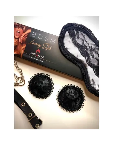 Antifaz y pezoneras de raso y puntilla color peltre -infarta sens- | Infarta fetish | Descuentos y promociones